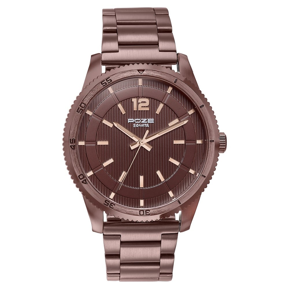 Sonata Poze Quartz Analog Brown Dial Brown Metal Strap Watch For Men Style SP70056QM02W image 1