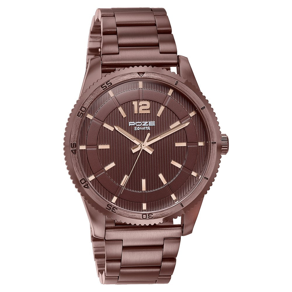Sonata Poze Quartz Analog Brown Dial Brown Metal Strap Watch For Men Style SP70056QM02W image 2