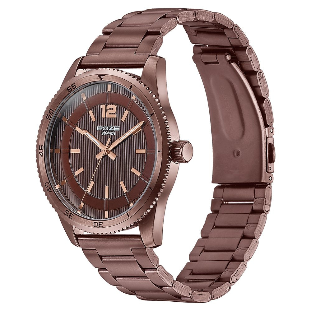Sonata Poze Quartz Analog Brown Dial Brown Metal Strap Watch For Men Style SP70056QM02W image 3