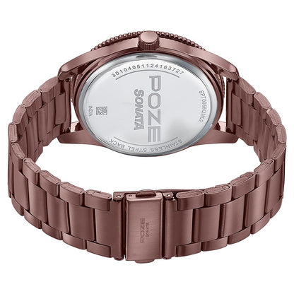 Sonata Poze Quartz Analog Brown Dial Brown Metal Strap Watch For Men Style SP70056QM02W image 5