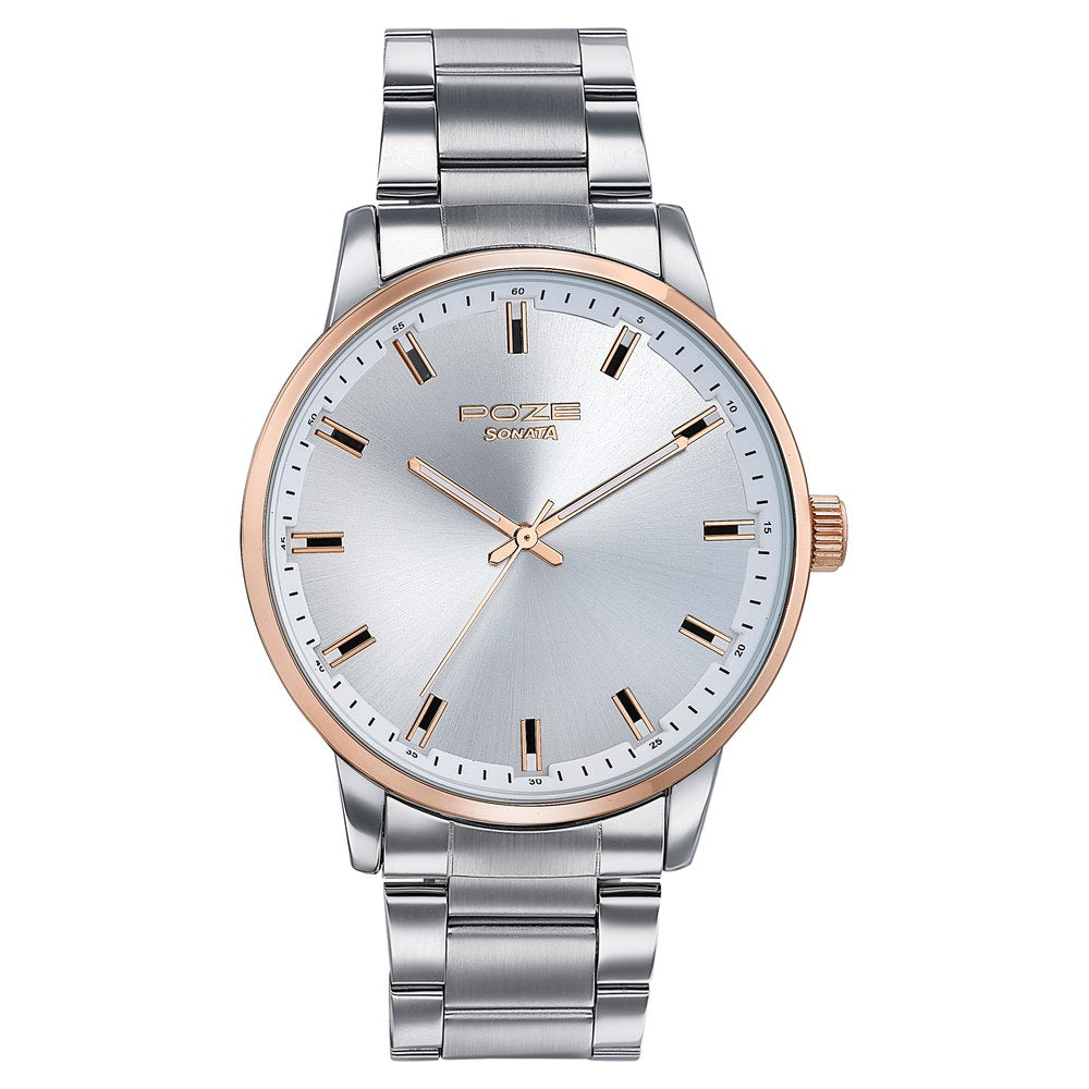 Sonata Poze Quartz Analog Silver Dial Stainless Steel Strap Watch For Men image 2