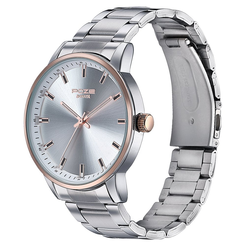 Sonata Poze Quartz Analog Silver Dial Stainless Steel Strap Watch For Men image 5