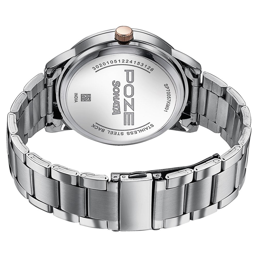 Sonata Poze Quartz Analog Silver Dial Stainless Steel Strap Watch For Men image 7