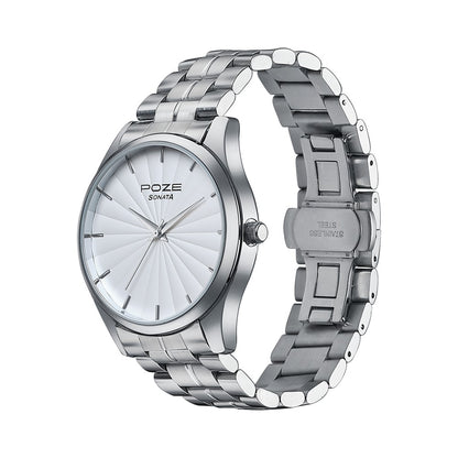 Sonata Poze Quartz Analog White Dial Metal Strap Watch For Men image 4