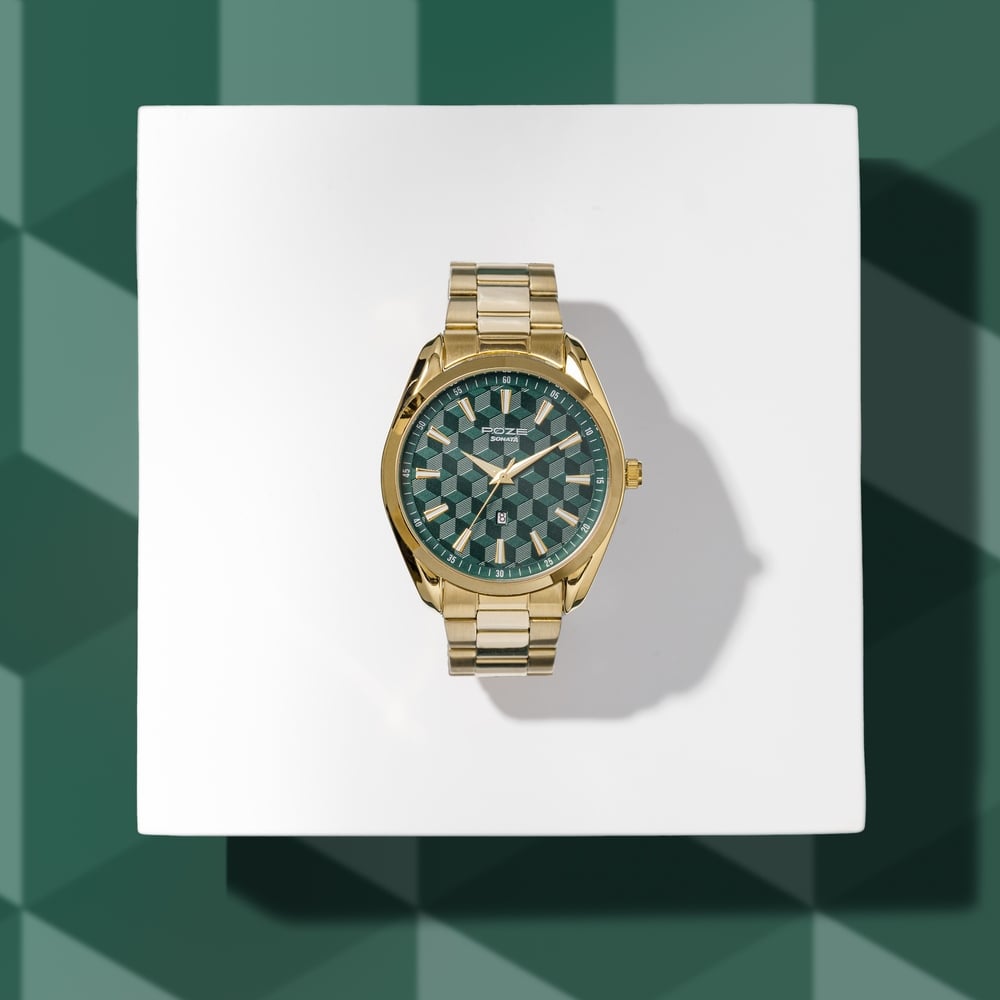 Sonata Poze Quartz Analog Two Toned Dial Golden Colour Stainless Steel Strap Watch For Men Style SP70066YM01W image 1