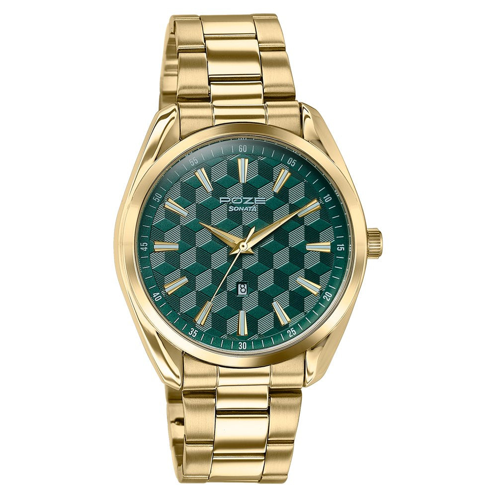 Sonata Poze Quartz Analog Two Toned Dial Golden Colour Stainless Steel Strap Watch For Men Style SP70066YM01W image 2