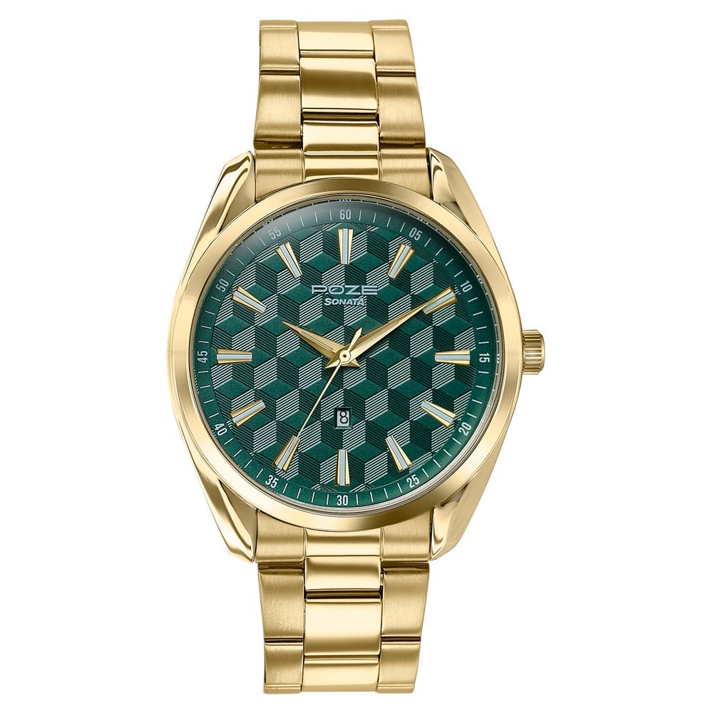 Sonata Poze Quartz Analog Two Toned Dial Golden Colour Stainless Steel Strap Watch For Men Style SP70066YM01W image 3