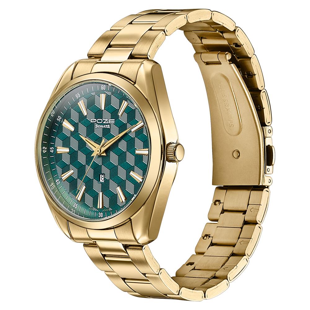 Sonata Poze Quartz Analog Two Toned Dial Golden Colour Stainless Steel Strap Watch For Men Style SP70066YM01W image 5