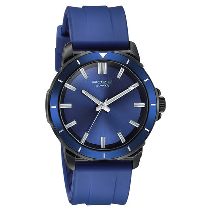 Sonata Poze Quartz Analog Blue Dial Blue Silicone Strap Watch For Men image 3