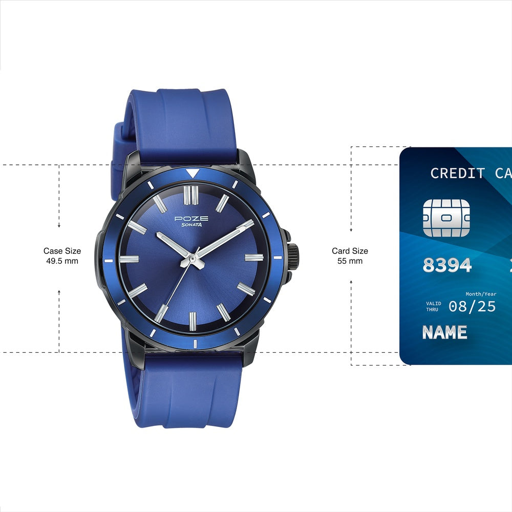 Sonata Poze Quartz Analog Blue Dial Blue Silicone Strap Watch For Men image 4