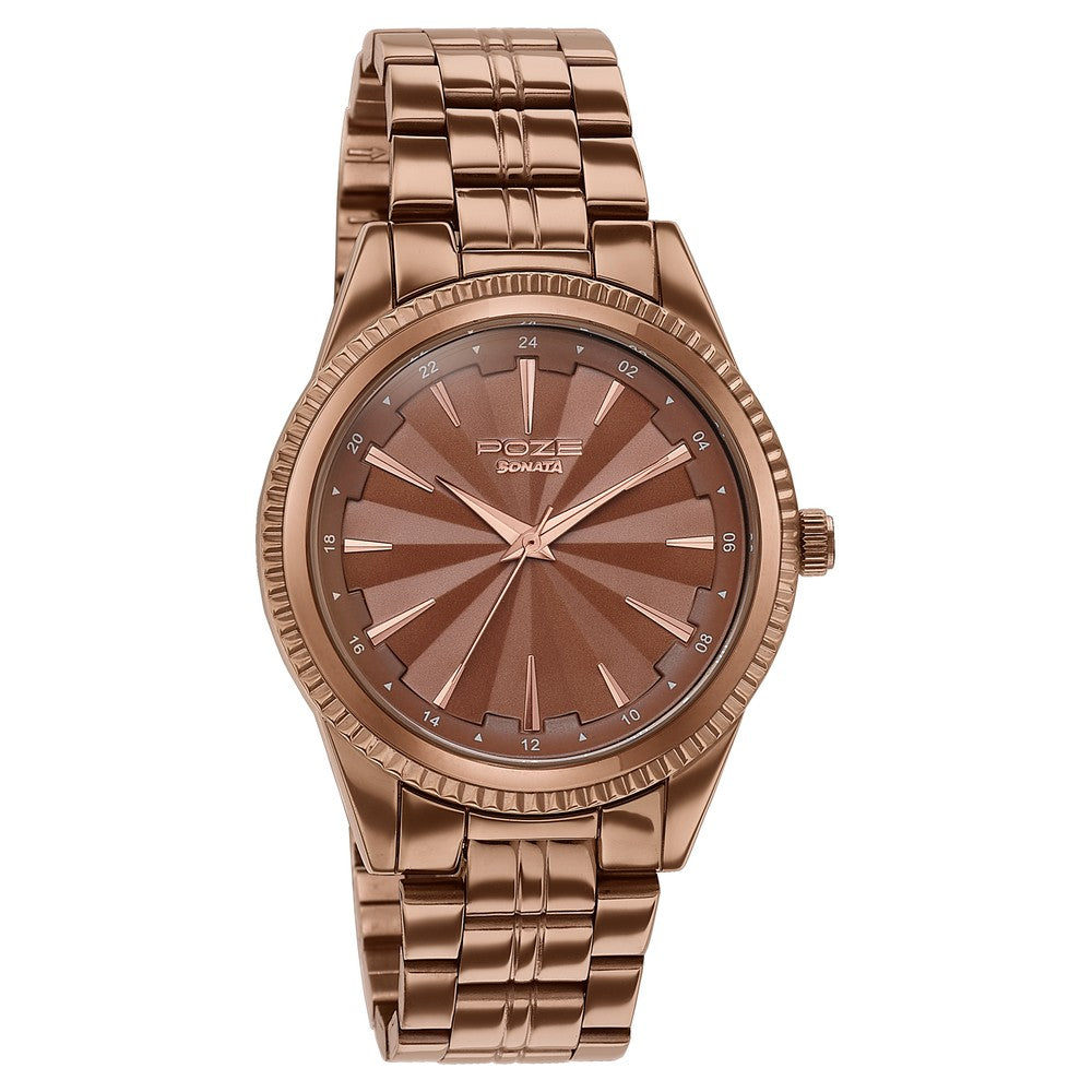 Sonata Poze By Sonata Quartz Analog Brown Dial Brown Metal Strap Watch For Men Style SP70096QM01W image 3