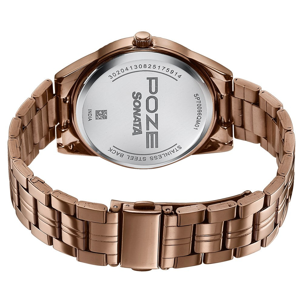Sonata Poze By Sonata Quartz Analog Brown Dial Brown Metal Strap Watch For Men Style SP70096QM01W image 7