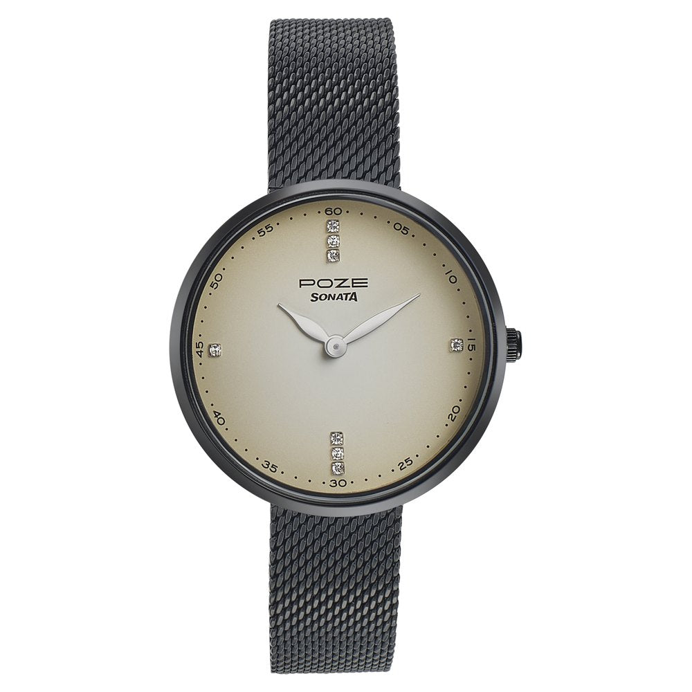 Sonata Poze Quartz Analog Beige Dial Mesh Strap Watch for Women image 2