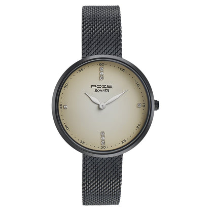 Sonata Poze Quartz Analog Beige Dial Mesh Strap Watch for Women image 2