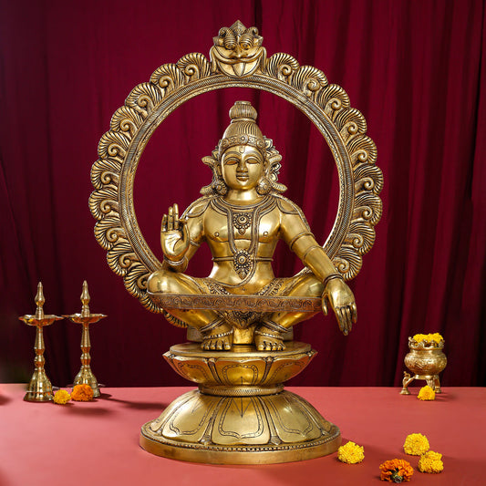 Vedansh Craft Brass Superfine Lord Ayyappa Idol with Frame 30 Inch
