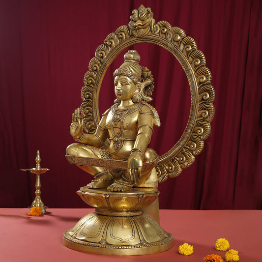 Vedansh Craft Brass Superfine Lord Ayyappa Idol with Frame 30 Inch