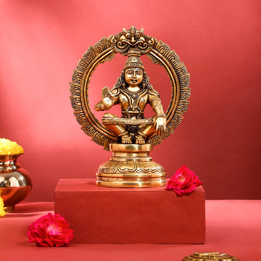 Vedansh Craft Brass Lord Ayyappa Idol with Frame 9.5 Inch