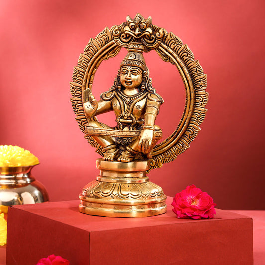 Vedansh Craft Brass Lord Ayyappa Idol with Frame 9.5 Inch