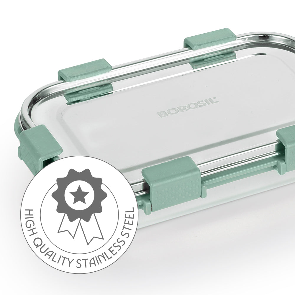 Borosil Slim Rectangular Stainless Steel Lunch Box Green