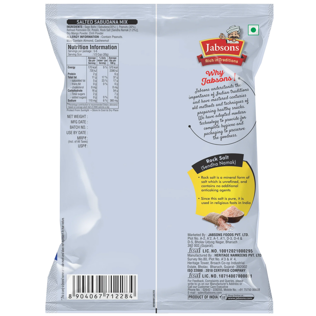 Jabsons Foods Salted Sabudana Mix