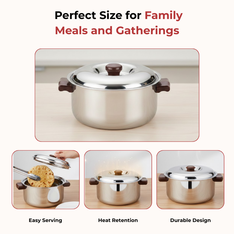 Vinod Stainless Steel Hot Casserole 700 ml with Insulated Design, Mirror Finish, Rust Free, Dishwasher Safe, Easy to Carry with Side Handles - view 10