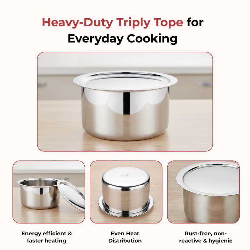 Vinod Doniv Titanium Triply Stainless Steel Tope with Cover 16 cms, 1800 ml Capacity, Induction Friendly - view 11