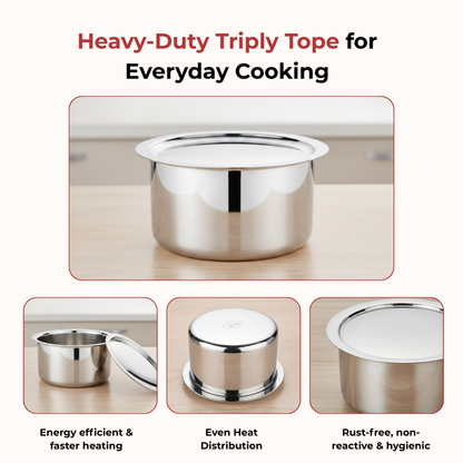 Vinod Doniv Titanium Triply Stainless Steel Tope with Cover 16 cms, 1800 ml Capacity, Induction Friendly - view 11