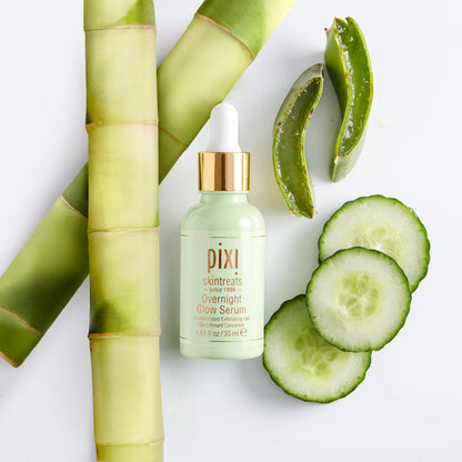 Pixi Beauty Overnight Glow Serum on a vanity, ready for evening skincare routine.