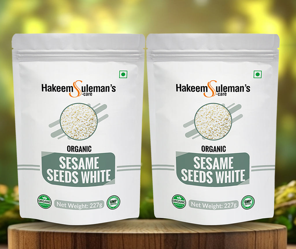 A close-up view of Atiya Herbs premium white sesame seeds, showing their pristine quality and texture. - Image 6