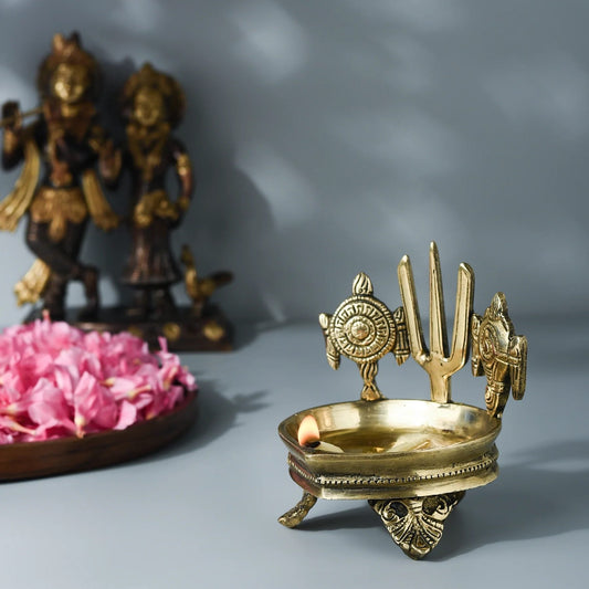 Samskara Home Shanku Chakra Brass Diya 