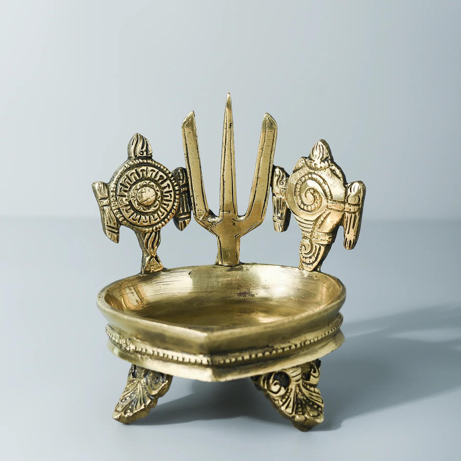Samskara Home Shanku Chakra Brass Diya 