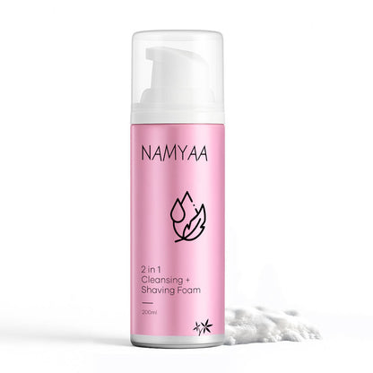 Namyaa Skincare Satinwhite Sensitive Shaving Foam bottle, designed for smooth, irritation-free shaving.