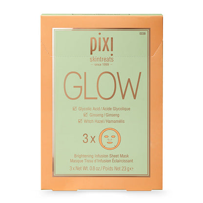 The Pixi GLOW Sheet Mask serum-infused fabric, delivering intense hydration and brightness.