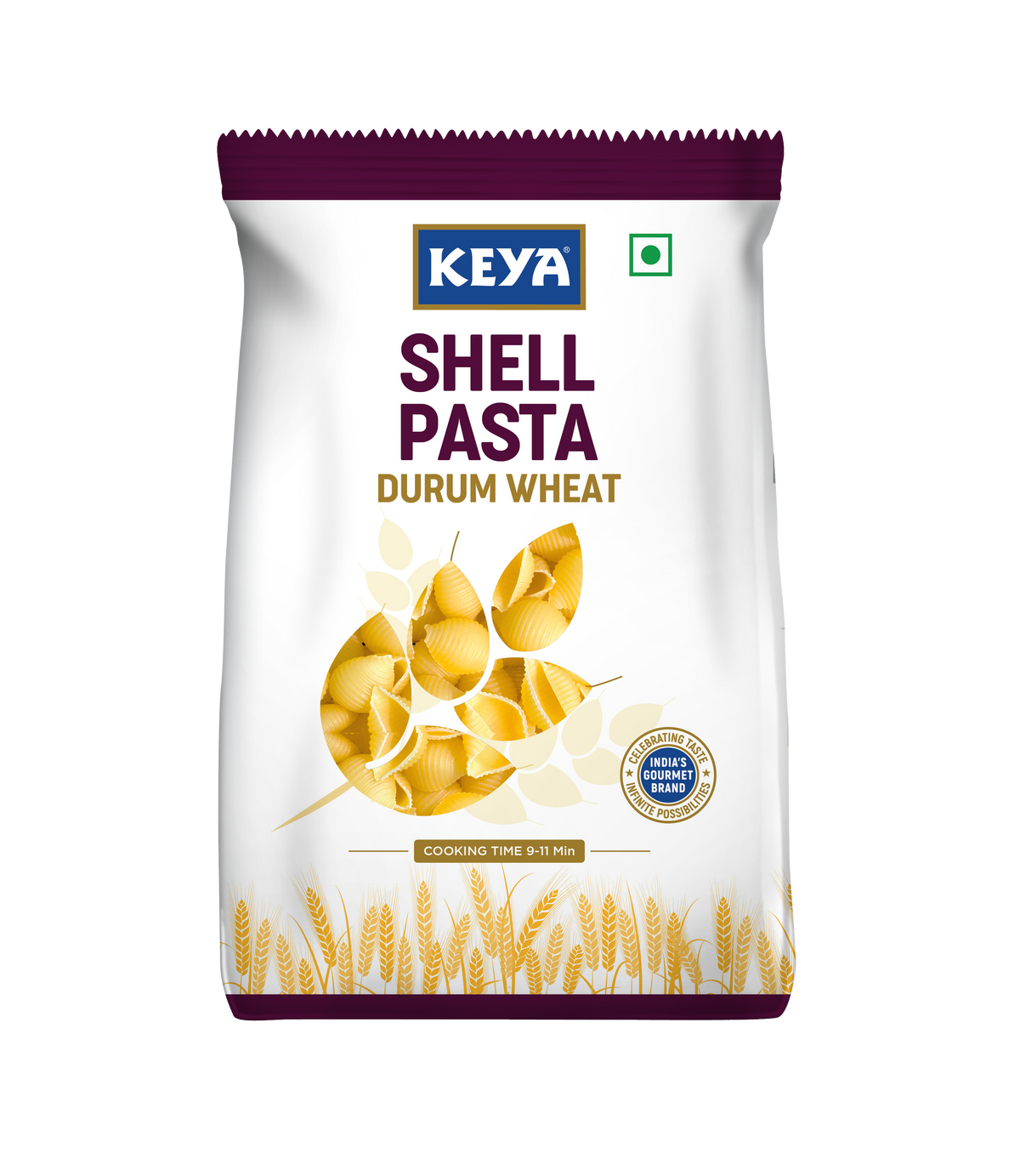 Keya 100 Durum Wheat Shell Pasta, showcasing its unique shell shape and golden color, ready for cooking. - Image 2
