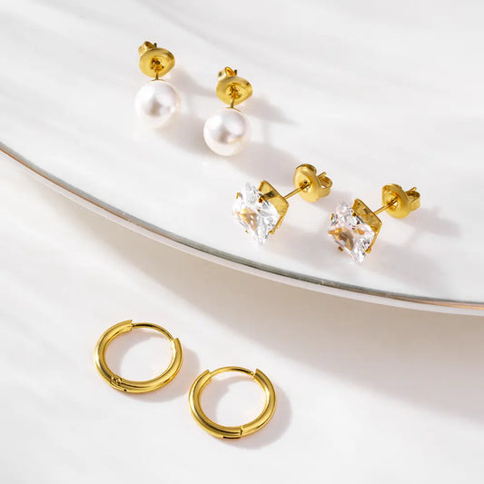 Palmonas Luxe Fusion Hoop Sparkle and Pearl Earring Set