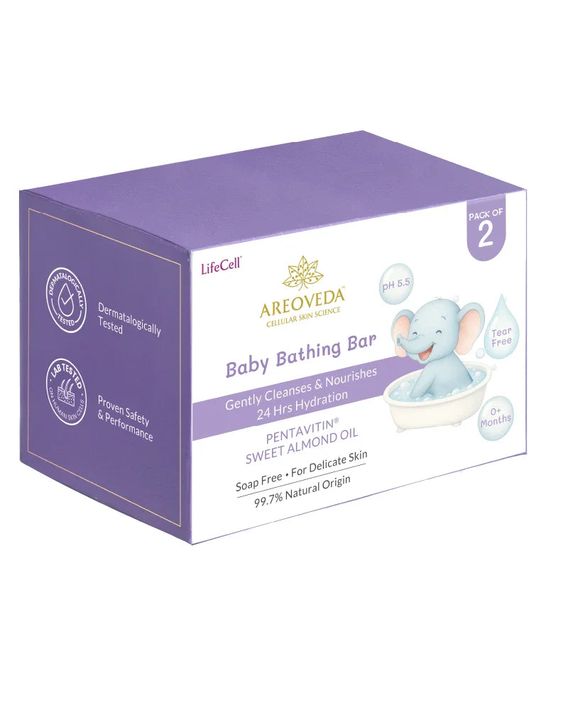 AreoVeda baby bathing bar packaging on a white background