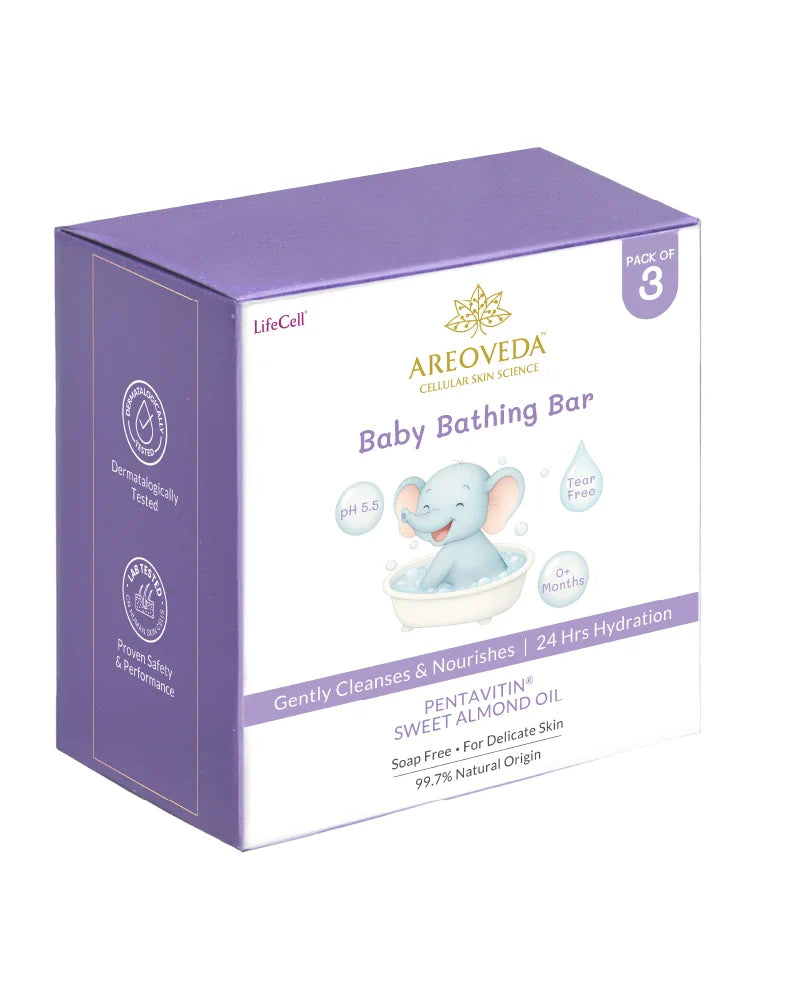 AreoVeda baby bathing bar packaging on a white background
