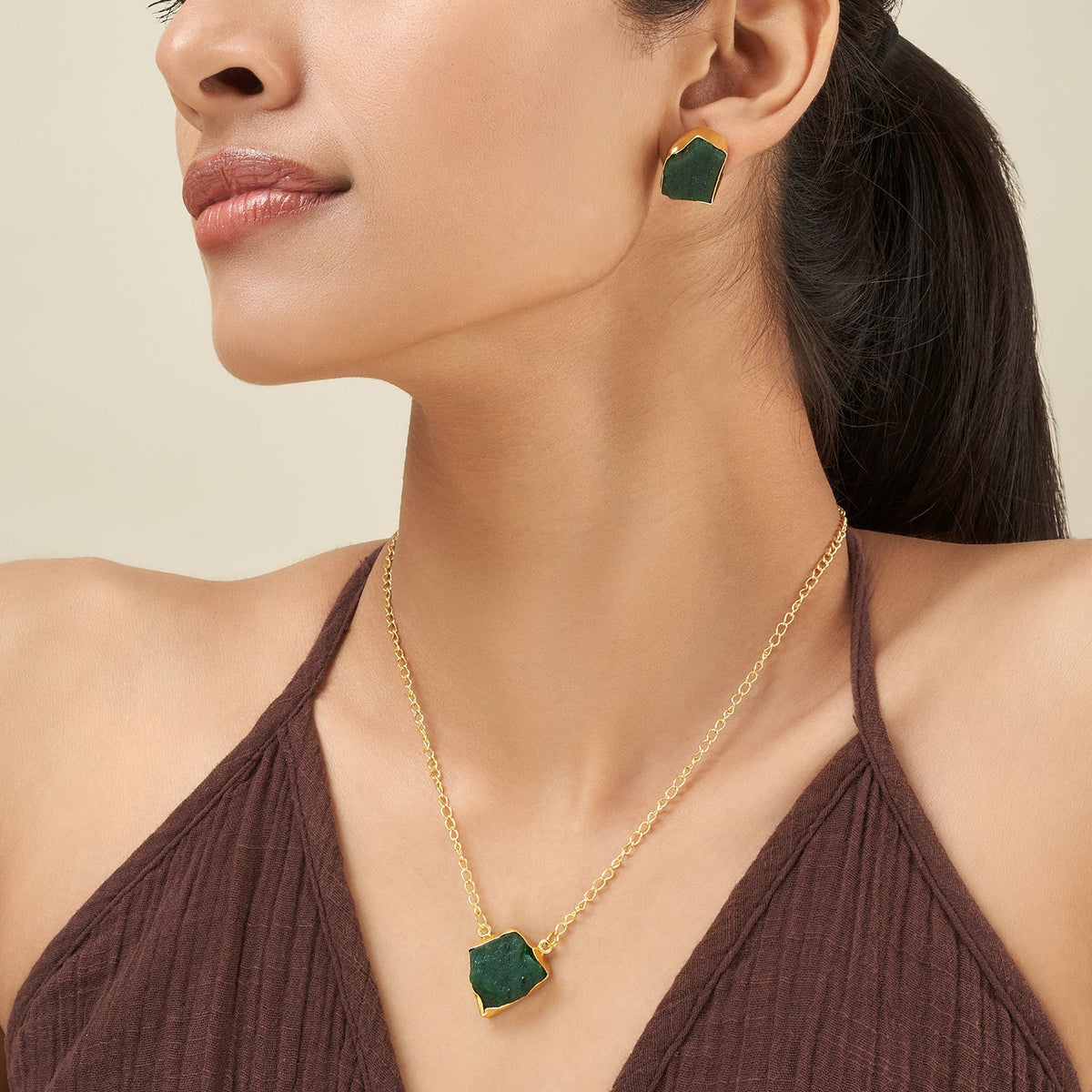 Joker and Witch Soléa Dark Green Natural Stone Necklace Set