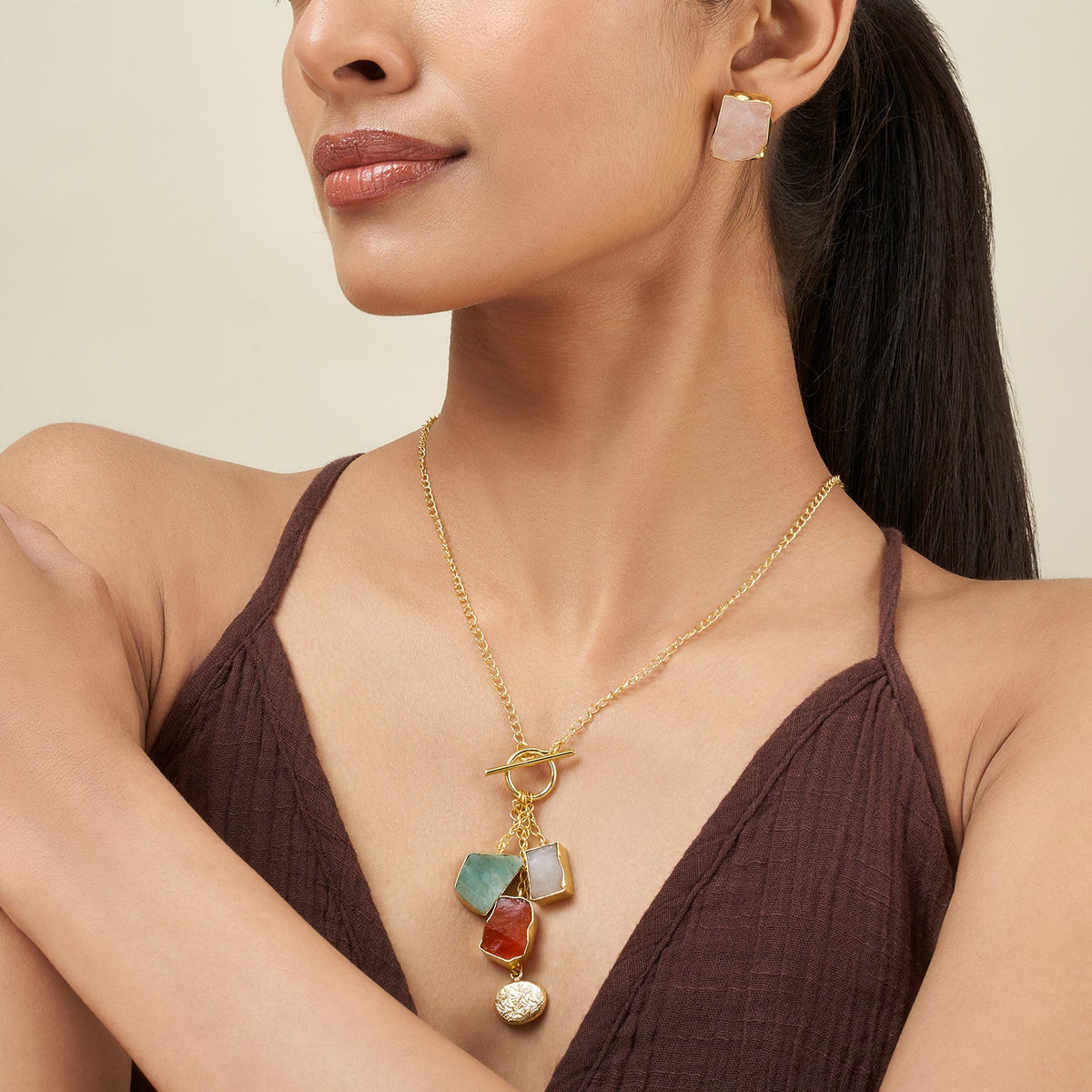 Joker and Witch Soléa Jade Multicolored Natural Stone Charm Necklace Set