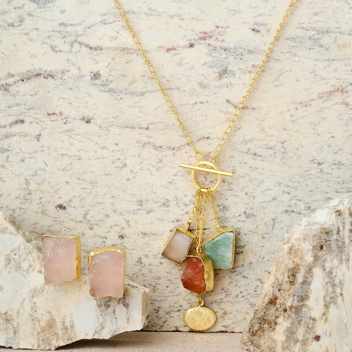 Joker and Witch Soléa Jade Multicolored Natural Stone Charm Necklace Set