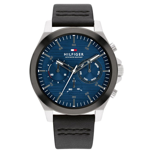 Tommy Hilfiger Blue Dial Black Colour Leather Strap Watch for Men - image 1