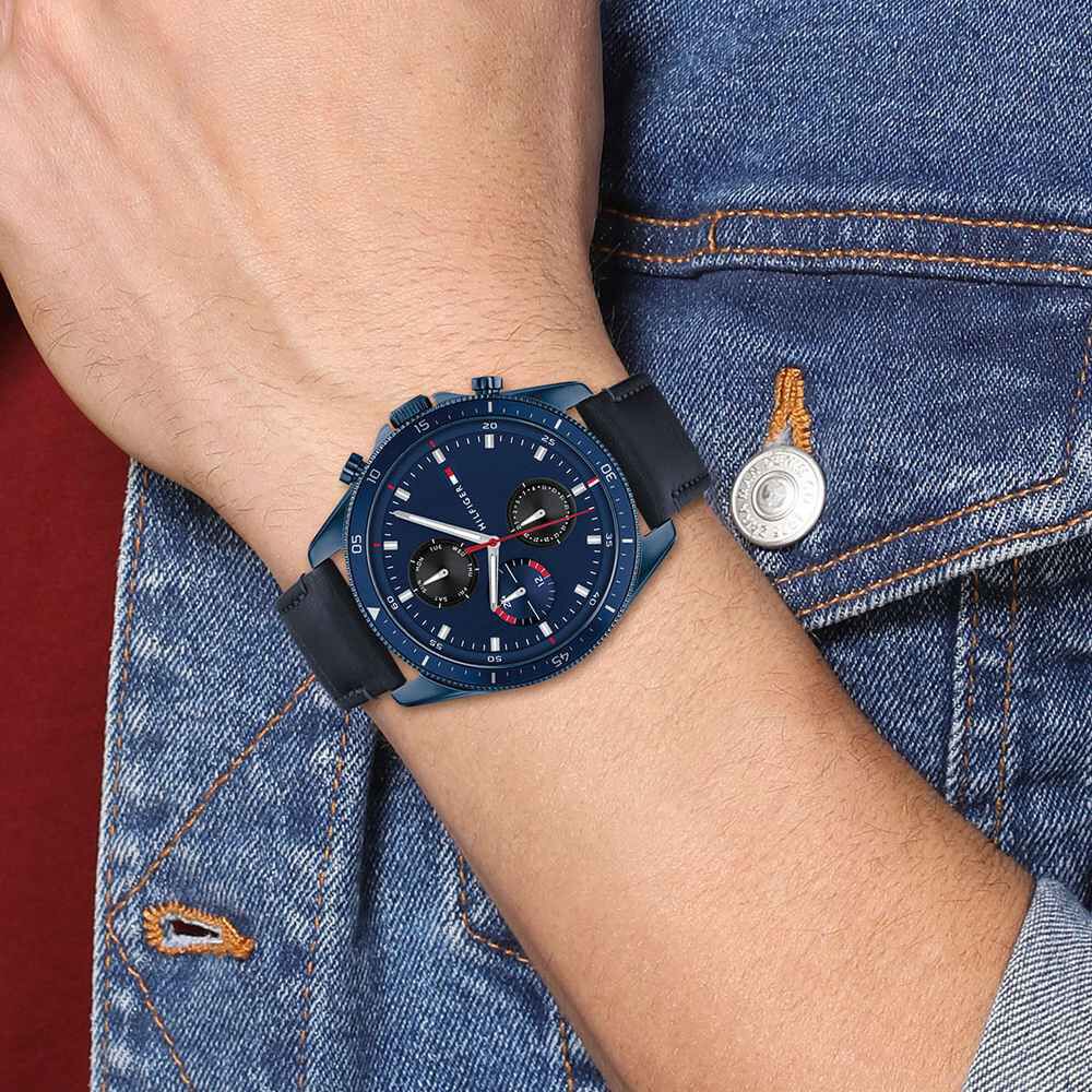 Tommy Hilfiger Quartz Multifunction Blue Dial Leather Strap Watch for Men