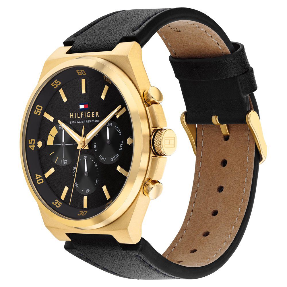Tommy Hilfiger Multifunction Black dial Leather Strap Watch for Men
