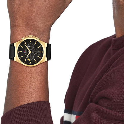 Tommy Hilfiger Multifunction Black dial Leather Strap Watch for Men