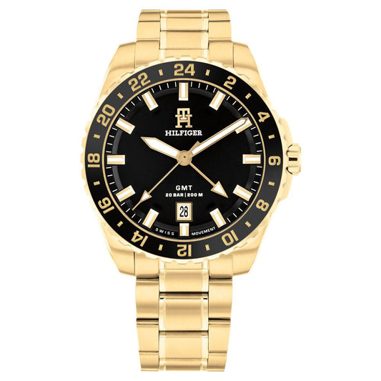 Tommy Hilfiger Analog with Date Black Dial Golden Color Stainless Steel Strap Watch For Men - image 1