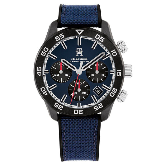 Tommy Hilfiger Quartz Chronograph Blue Dial Black Silicone Strap Watch For Men - image 1