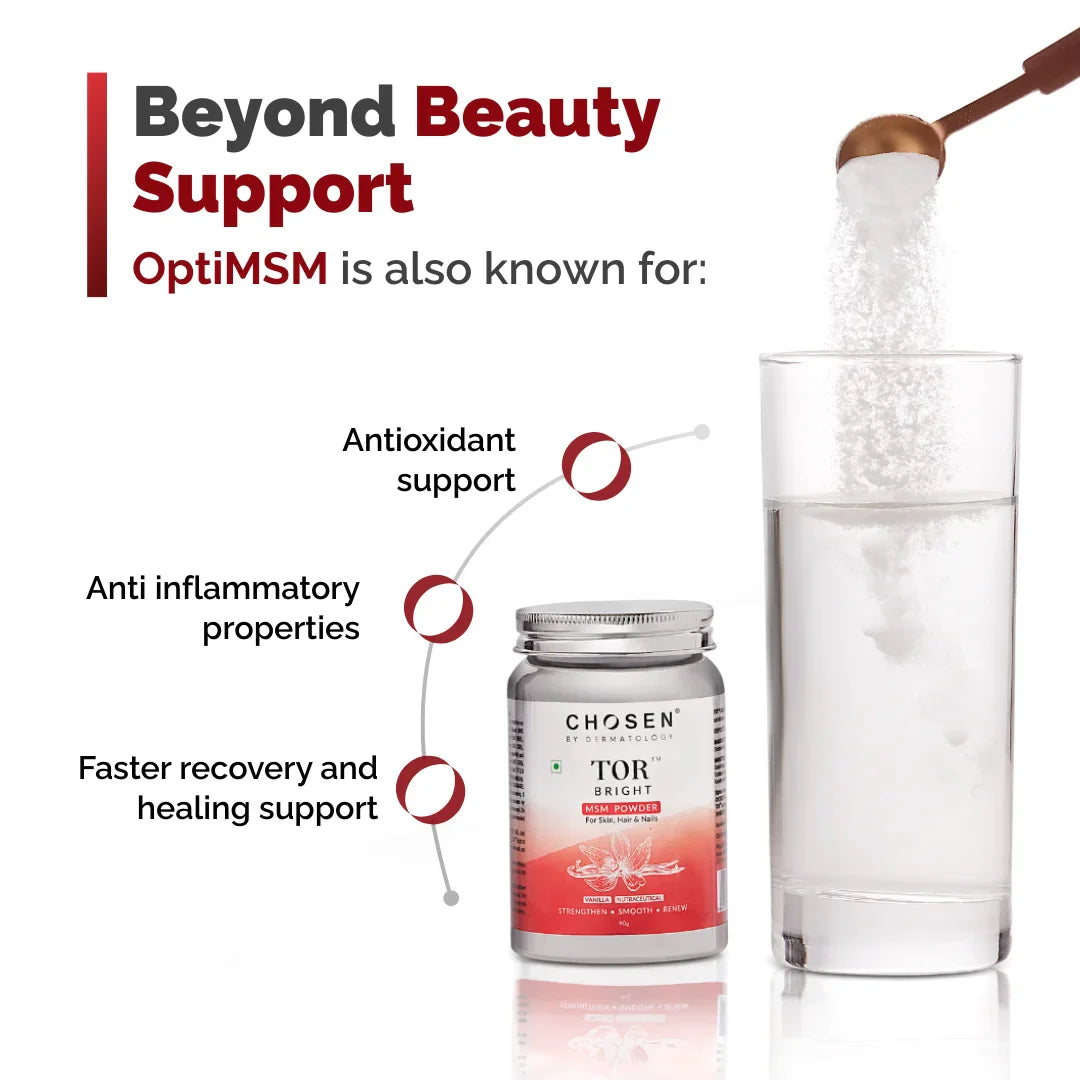 Chosen TOR Bright OptiMSM Methylsulfonylmethane MSM vegan supplement bottle, with capsules visible. - Image 4