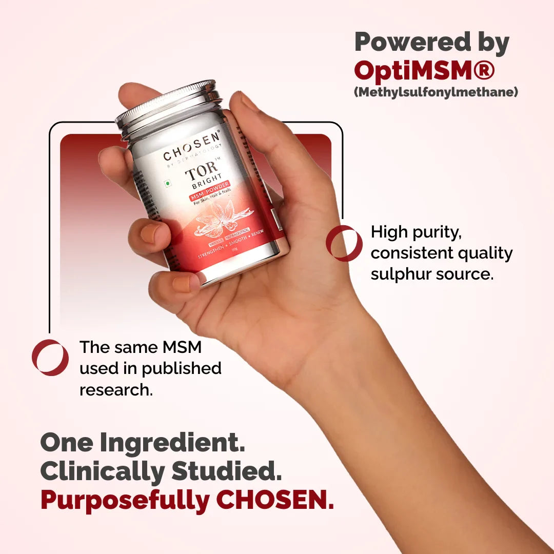 Chosen TOR Bright OptiMSM Methylsulfonylmethane MSM vegan supplement bottle, with capsules visible. - Image 5