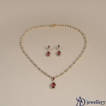 Detail shot of the necklace chain's intricate floral motifs.