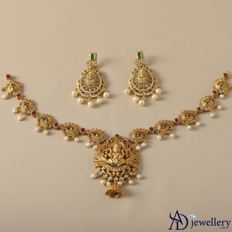 Close-up of the pendant detail showcasing Goddess Lakshmi motif.